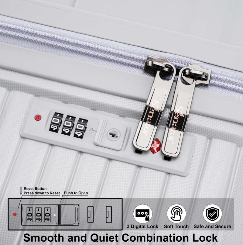 SENATOR Unisex Hard Case Large Checked Luggage Lightweight PP Fashion Trolley Luggage with 360° Degree 4 Twin Wheel and Safe Zippers KH1010 Light Grey - Image 5